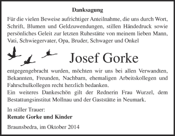 Traueranzeige von Josef Gorke von WVG - Wochenspiegel Merseburg