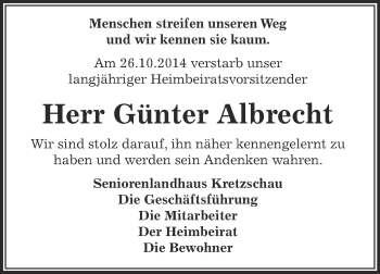 Traueranzeige von Günter Albrecht von Super Sonntag Zeitz