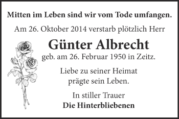 Traueranzeige von Günter Albrecht von Super Sonntag Zeitz