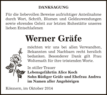 Traueranzeige von Werner Gräfe von Super Sonntag Bernburg