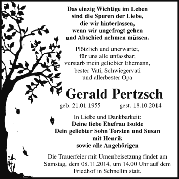 Traueranzeige von Gerald Pertzsch von Super Sonntag Wittenberg