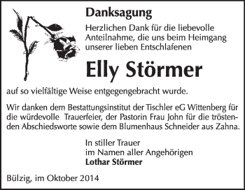 Traueranzeige von Elly Störmer von WVG - Wochenspiegel Wittenberg