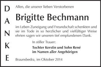 Traueranzeige von Brigitte Bechmann von WVG - Wochenspiegel Merseburg