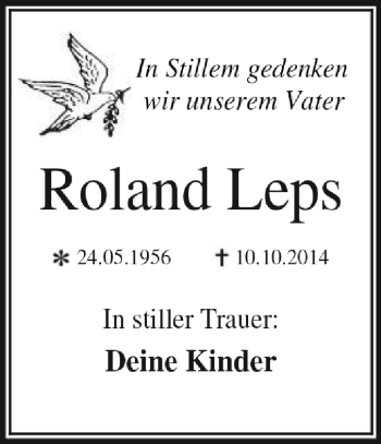 Traueranzeige von Roland Leps von WVG - Wochenspiegel Dessau / Köthen