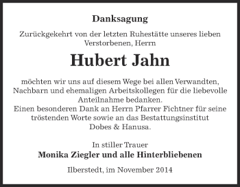 Traueranzeige von Hubert Jahn von Super Sonntag Bernburg