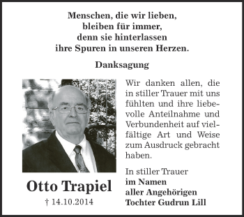 Traueranzeige von Otto Trapiel von Super Sonntag Bernburg
