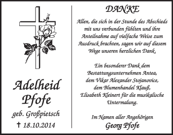 Traueranzeige von Adelheid Pfofe von Super Sonntag Wittenberg