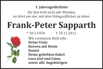 Traueranzeige von Frank-Peter Sapparth von WVG - Wochenspiegel NMB / WSF / ZTZ