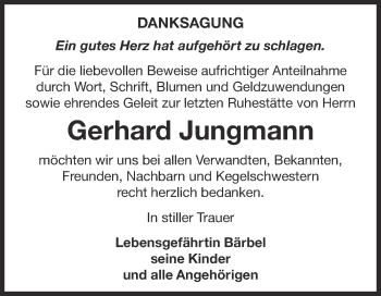 Traueranzeige von Gerhard Jungmann von Super Sonntag Bernburg
