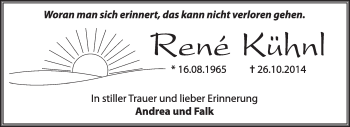 Traueranzeige von Rene Kühnl von Super Sonntag Wittenberg