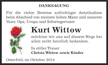Traueranzeige von Kurt Wittow von Super Sonntag Zeitz