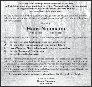 Traueranzeige von Hans Naumann von Super Sonntag Bernburg