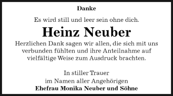 Traueranzeige von Heinz Neuber von WVG - Wochenspiegel Dessau / Köthen