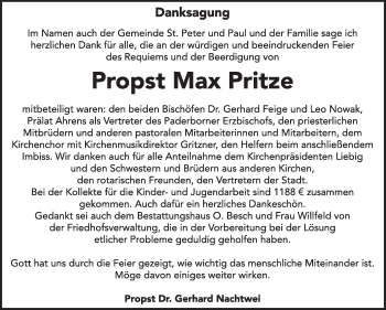 Traueranzeige von Max Pritze von Super Sonntag Dessau / Köthen