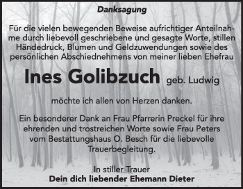 Traueranzeige von Ines Golibzuch von Super Sonntag Dessau / Köthen