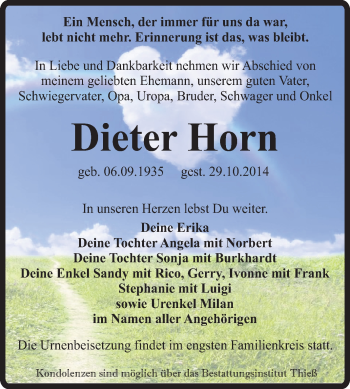 Traueranzeige von Dieter Horn von Super Sonntag Quedlinburg