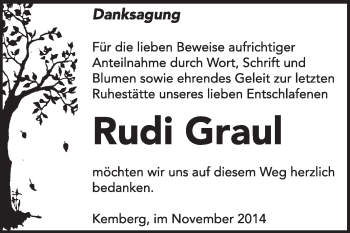 Traueranzeige von Rudi Graul von WVG - Wochenspiegel Wittenberg