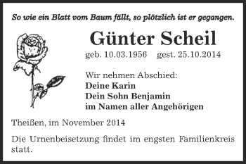 Traueranzeige von Günter Scheil von Super Sonntag Zeitz