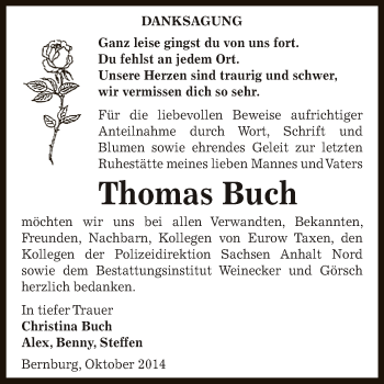 Traueranzeige von Thomas Buch von Super Sonntag Bernburg