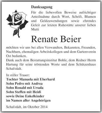 Traueranzeige von Renate Beier von Super Sonntag Merseburg