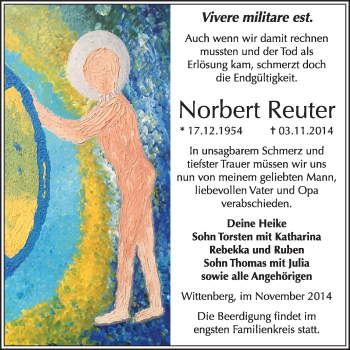 Traueranzeige von Norbert Reuter von Super Sonntag Wittenberg