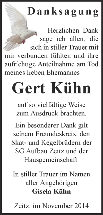 Traueranzeige von Gert Kühn von Super Sonntag Zeitz