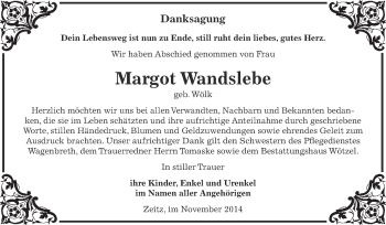 Traueranzeige von Margot Wandslebe von Super Sonntag Zeitz