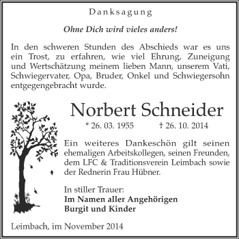 Traueranzeige von Norbert Schneider von WVG - Wochenspiegel Merseburg