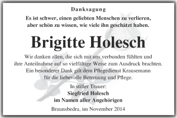 Traueranzeige von Brigitte Holesch von WVG - Wochenspiegel Merseburg