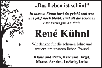 Traueranzeige von Rene Kühnl von Super Sonntag Wittenberg