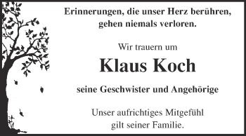 Traueranzeige von Klaus Koch von WVG - Wochenspiegel Quedlinburg