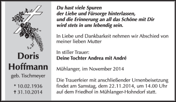 Traueranzeige von Doris Hoffmann von WVG - Wochenspiegel Wittenberg