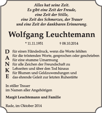 Traueranzeige von Wolfgang Leuchtemann von WVG - Wochenspiegel Wittenberg