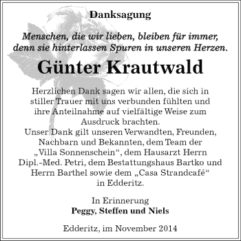 Traueranzeige von Günter Krautwald von WVG - Wochenspiegel Dessau / Köthen