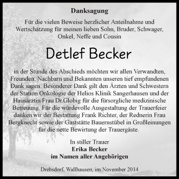 Traueranzeige von Detlef Becker von Super Sonntag SGH Mansf. Land