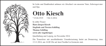 Traueranzeige von Otto Kiesch von WVG - Wochenspiegel Quedlinburg