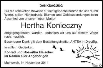 Traueranzeige von Hertha Konieczny von Super Sonntag Zeitz