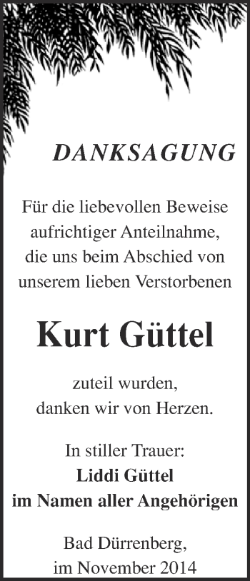 Traueranzeige von Kurt Güttel von Super Sonntag Merseburg