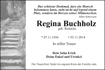 Traueranzeige von Regina Buchholz von Super Sonntag Dessau / Köthen