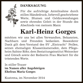 Traueranzeige von Karl-Heinz Gorges von Super Sonntag Bernburg