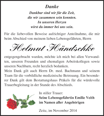 Traueranzeige von Helmut Händschke von WVG - Wochenspiegel NMB / WSF / ZTZ