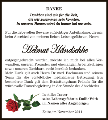 Traueranzeige von Helmut Händschke von Super Sonntag Zeitz