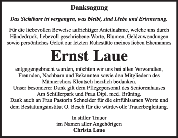 Traueranzeige von Ernst Laue von Super Sonntag Dessau / Köthen
