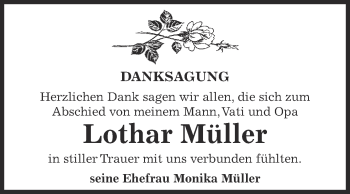 Traueranzeige von Lothar Müller von WVG - Wochenspiegel Aschersleben