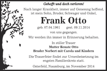 Traueranzeige von Frank Otto von Super Sonntag Zeitz