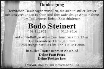 Traueranzeige von Bodo Steinert von Super Sonntag Dessau / Köthen