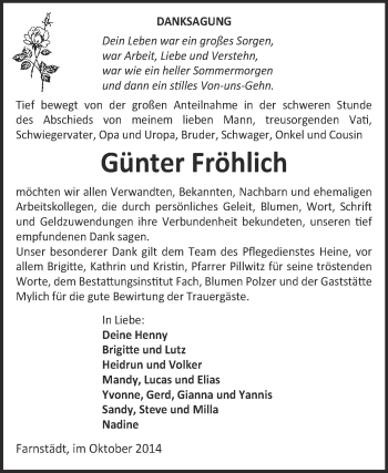Traueranzeige von Günter Fröhlich von WVG - Wochenspiegel Merseburg