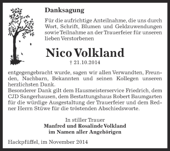 Traueranzeige von Nico Volkland von Super Sonntag SGH Mansf. Land