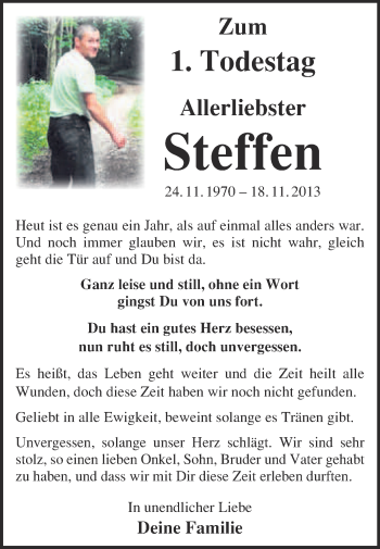 Traueranzeige von Steffen Karius von WVG - Wochenspiegel NMB / WSF / ZTZ
