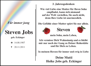 Traueranzeige von Steven Jobs von WVG - Wochenspiegel Dessau / Köthen